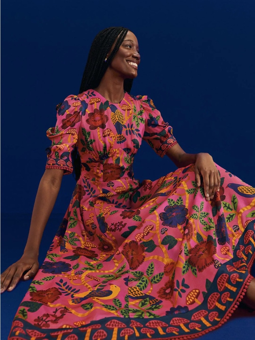 FARM Rio Pink Floral Maxi Dress with Multicolor Botanical Print